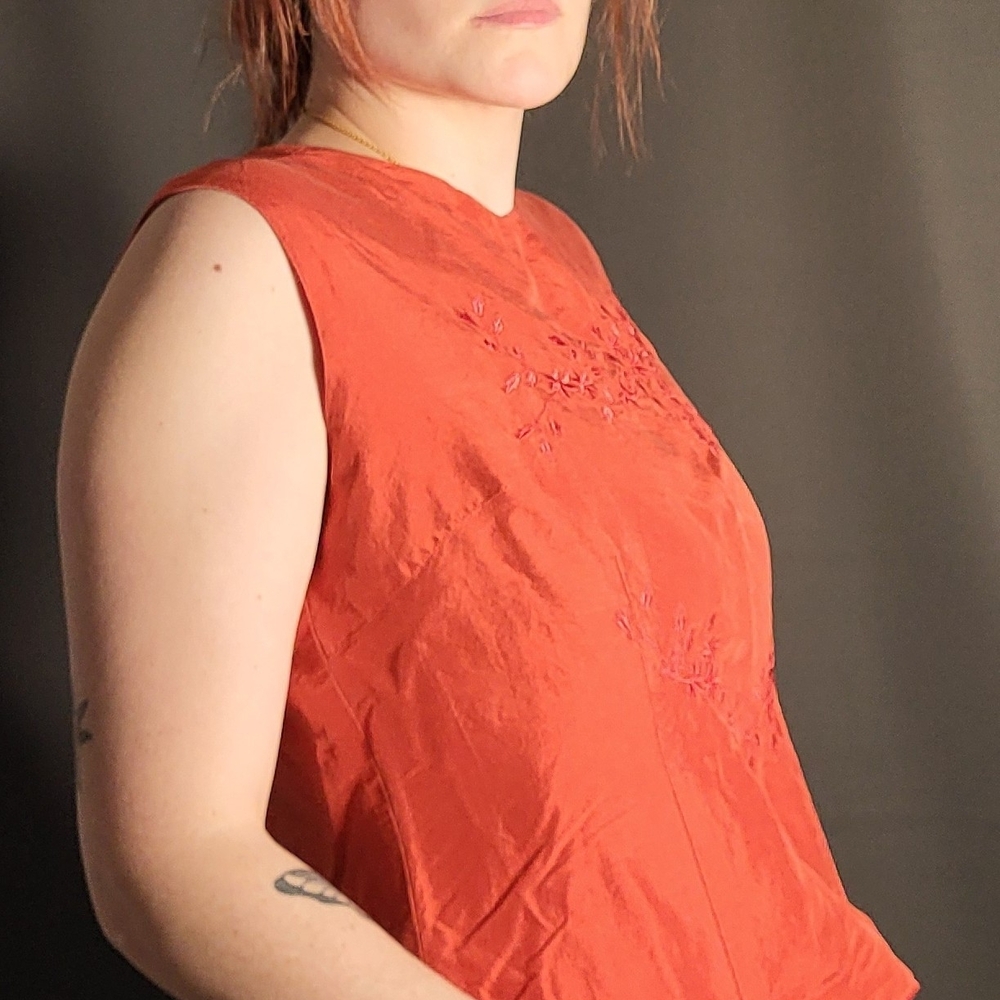 Embroidered Sleeveless Top - Rust